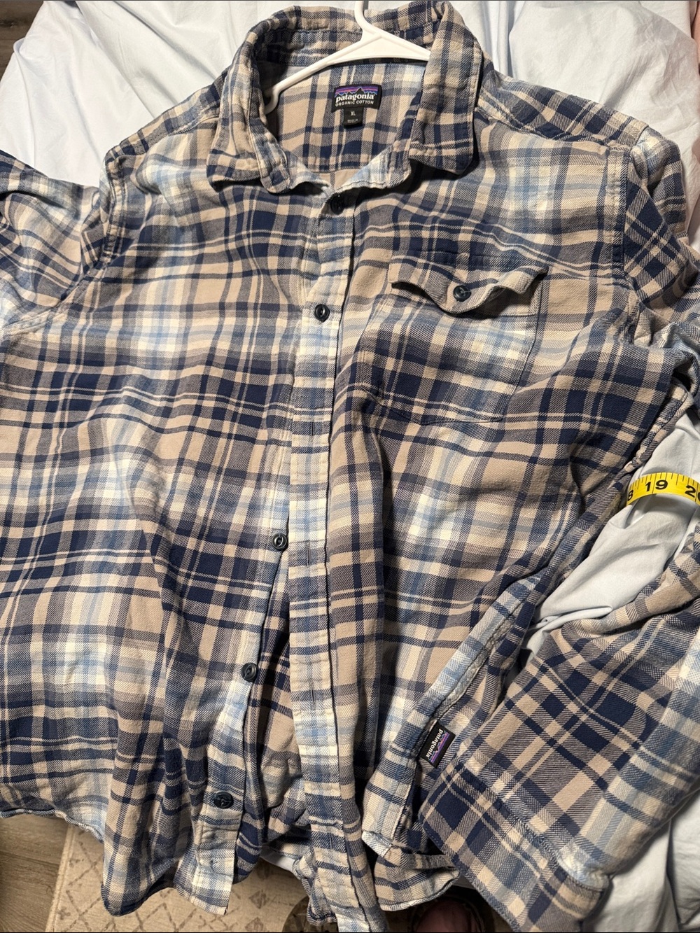 Patagonia Beige and Navy Plaid Button-Down Shirt